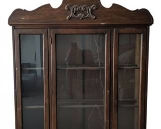 Vintage Oak Display Cabinet with Carved Pediment