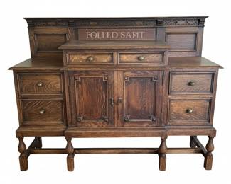 Antique Jacobean Revival Carved Oak Sideboard