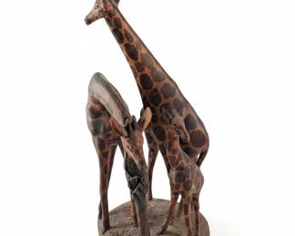 Wooden Giraffe Family Figurine