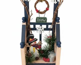 Rustic Sleigh with Snowman and Pine Accents Decorative Display