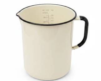 Vintage Enamelware Measuring Pitcher with Black Rim