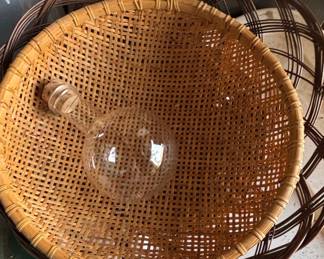 Vintage Woven Rattan Basket with Glass Decanter