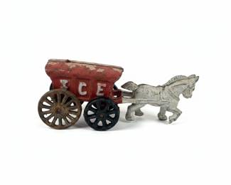 Cast Iron Ice Wagon and MultiHorse Drawn Wagon with Barrels