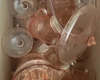Pink Depression Glass Cherry Blossom Dinnerware Set