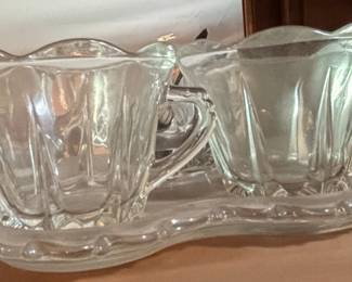 Glass Creamer and Sugar Set with Tray