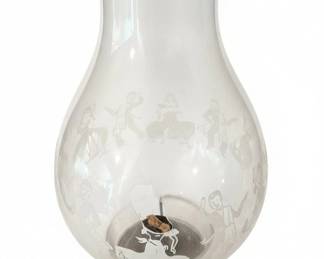 Victorian Style Etched Glass Oil Lamp with Figural Motif and PinkishRed Base second image