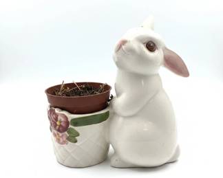 Ceramic Bunny Candle Holder and Duck Watering Can Set