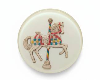 Lucite Resin Trivet with Carousel Horse and Dried Flowers