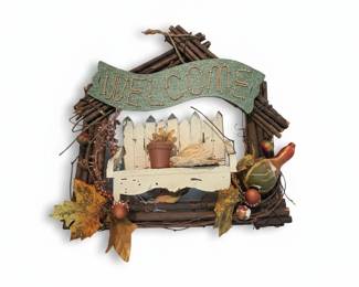 Autumn Welcome Wreath with Picket Fence and Gourd