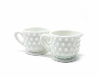 Fenton Hobnail Milk Glass Creamer and Sugar Bowl Set