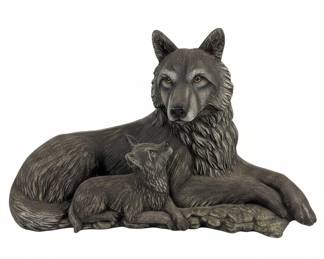 Wolf and Cub Bronze Sculpture