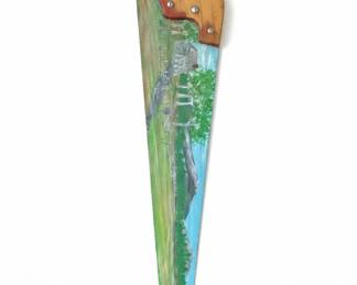 Folk Art Hand Saw with Painted Landscape Scene