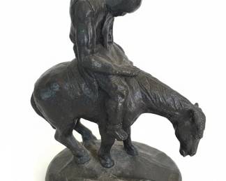 Bronze Sculpture of a Cowboy on a Bucking Horse, End of the Trail