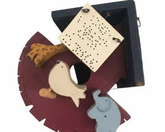 Whimsical Wooden Noahs Ark Decorative Birdhouse with Animal Appliques