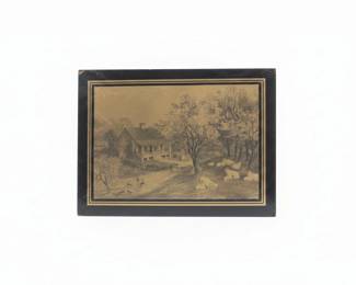Framed Currier  Ives American Homestead Spring Gold Foil Art Print second image