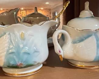 Vintage Lefton Porcelain Tea Set with Heritage Green Rose Motif third image
