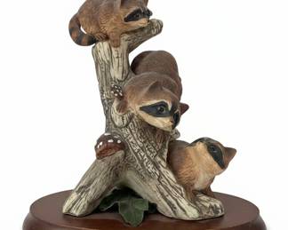 HOMCO Masterpiece Porcelain Raccoon Family Figurine