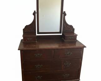 Antique Victorian Walnut Three Drawer Chest with Mirror