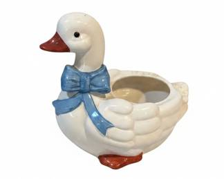 Ceramic Goose Cookie Jar with Blue Bow