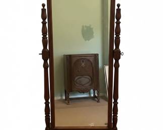 Antique Mahogany Cheval Mirror with Carved Details
