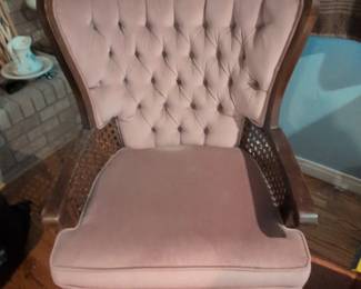 Vintage Pink Velvet Tufted Accent Chair with Cane Sides
