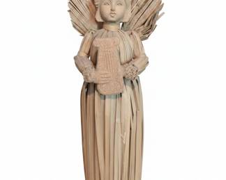 HandCarved Corn Husk Angel with Lyre Figurine