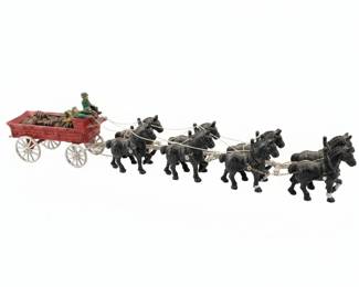Cast Iron Ice Wagon and MultiHorse Drawn Wagon with Barrels second image