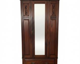 Antique Carved Mahogany Wardrobe with Mirror