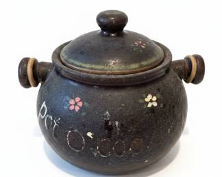 Vintage Ceramic Pot with Lid and Decorative Jar, Pot Lettering