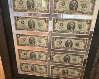 Framed Collection of United States TwoDollar Bills