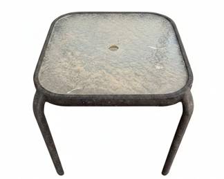 Black Metal Outdoor Side Table with Speckled Glass Top