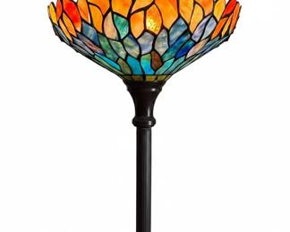 Tiffany Style Stained Glass Floral Torchiere Floor Lamp second image