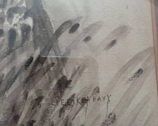E. E. Ken Bayy Lady in a Garden Charcoal Drawing second image