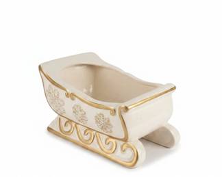 Ceramic Sleigh Planter with Gold Trim