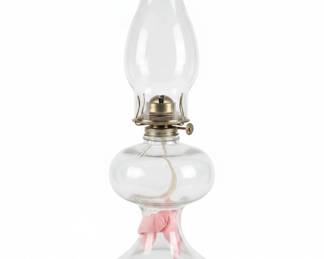 Vintage Clear Glass Queen Anne No. Oil Lamp with Chimney