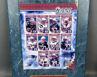 New England Patriots 2006 AFC East Division Champions Team Composite Photo Plaque 15" x 12", Drew Bledsoe Patriots #11 Photo And Card Plaque 12" x 15", And Willie McGinest And Chris Slade Dual Card Plaque 6" x 8"