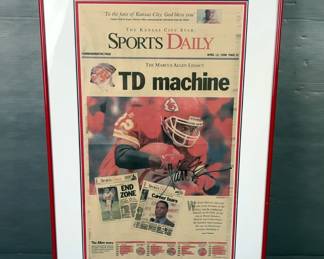 Marcus Allen (HOF) Kansas City Chiefs Autographed Kansas City Star News Paper, Framed And Double Matter, With COA, Approx 29” x 19.5”