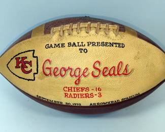Kansas City Chiefs 1973 Commemorative Game Ball Presented To George Seals Dated September 30, 1973