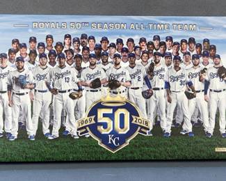 Kansas City Royals 50th Season All-Time Team Print, Kansas City Star Newspaper Celebrating Royals AL Championship Win And Plaques Of MLB Players