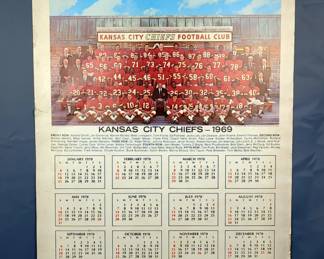 Kansas City Chiefs 1970 Football Club Calendar With Picture Of 1969 Kansas City Chiefs Team, 30.5" x 22.5"