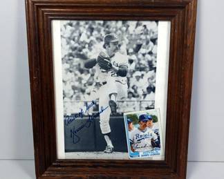 Dennis Leonard Autographed Framed Photograph And Baseball Card, Approx 12" x 10"