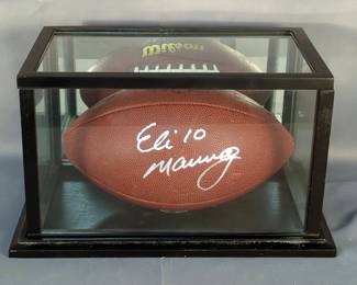 Eli Manning Signed Football In Display Case, Inscribed "10"