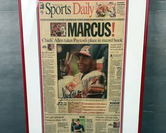Marcus Allen (HOF) Kansas City Chiefs Autographed Kansas City Star Newspaper Commemorating Breaking The League Record For Rushing Touchdowns, Framed And Double Matted