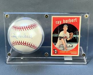 Ray Herbert Autographed Baseball With 1959 Topps Baseball Card,