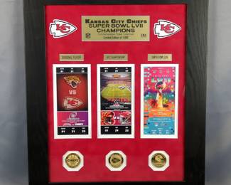 Kansas City Chiefs Super Bowl LVII Commemorative Ticket Collection, Limited Edition Of 1,000, Includes 3 Tickets And Coins, Approx 22” x 17.5”