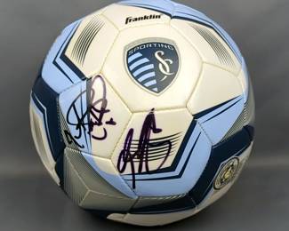 Sporting Kansas City Autographed Soccer Ball, Autographs Include Matt Beasler And Graham Zusi, With JSA Authentication Sticker And Card, And Sporting KC Ticket