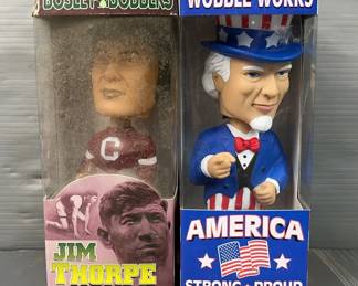 Jim Thorpe (HOF) Bobble Head By Bosley Brothers And Uncle Sam Funko Inc Wobble Works Bobble Head, Both In Original Boxes
