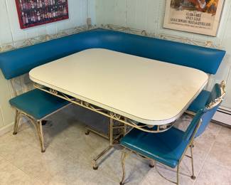 GREAT WROUGHT IRON BENCH TABLE AND CHAIR