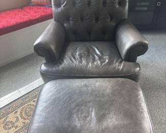 WONDERFUL LEATHER CHAIR AND OTTOMAN