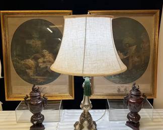 Old World EleganceFrench Romantic Prints, Asian Urns And Rococo Lamp